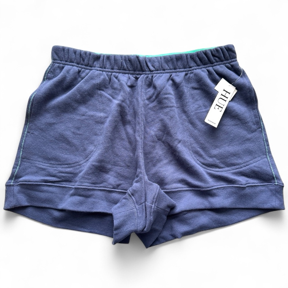 HUE Sleepwear Sleep Shorts Pajama‎ Bottoms Womens Size M Crown Blue Pockets NEW